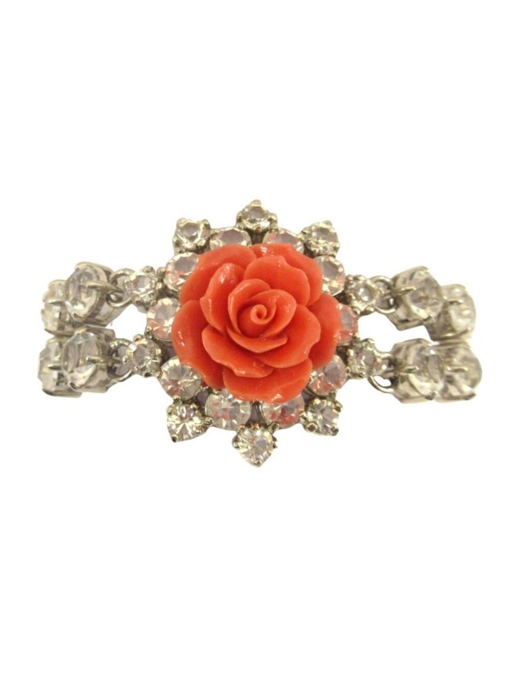 Prada Rose Bijou Bracelet Bangle Rhinestone Silver Pink